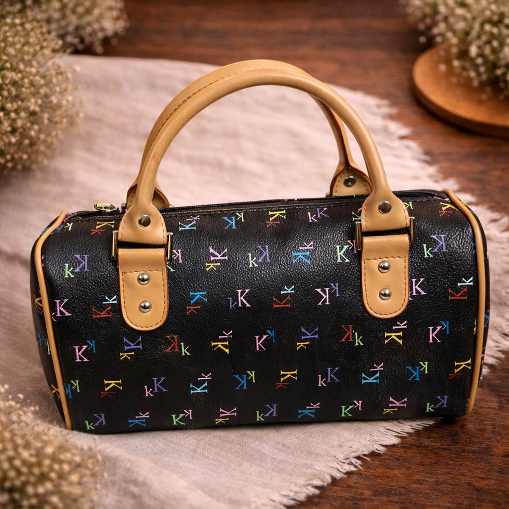 Mix It Black Rainbow Multi-Colored Handbag Tote Purse
